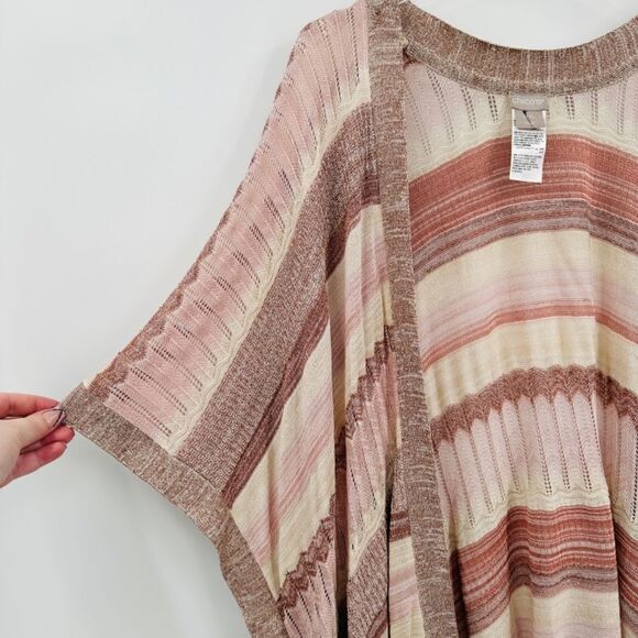 Chico’s Size Large/XL Pink Shimmer Shine Stripe Ruana Wrap Cardigan - Picture 7 of 11